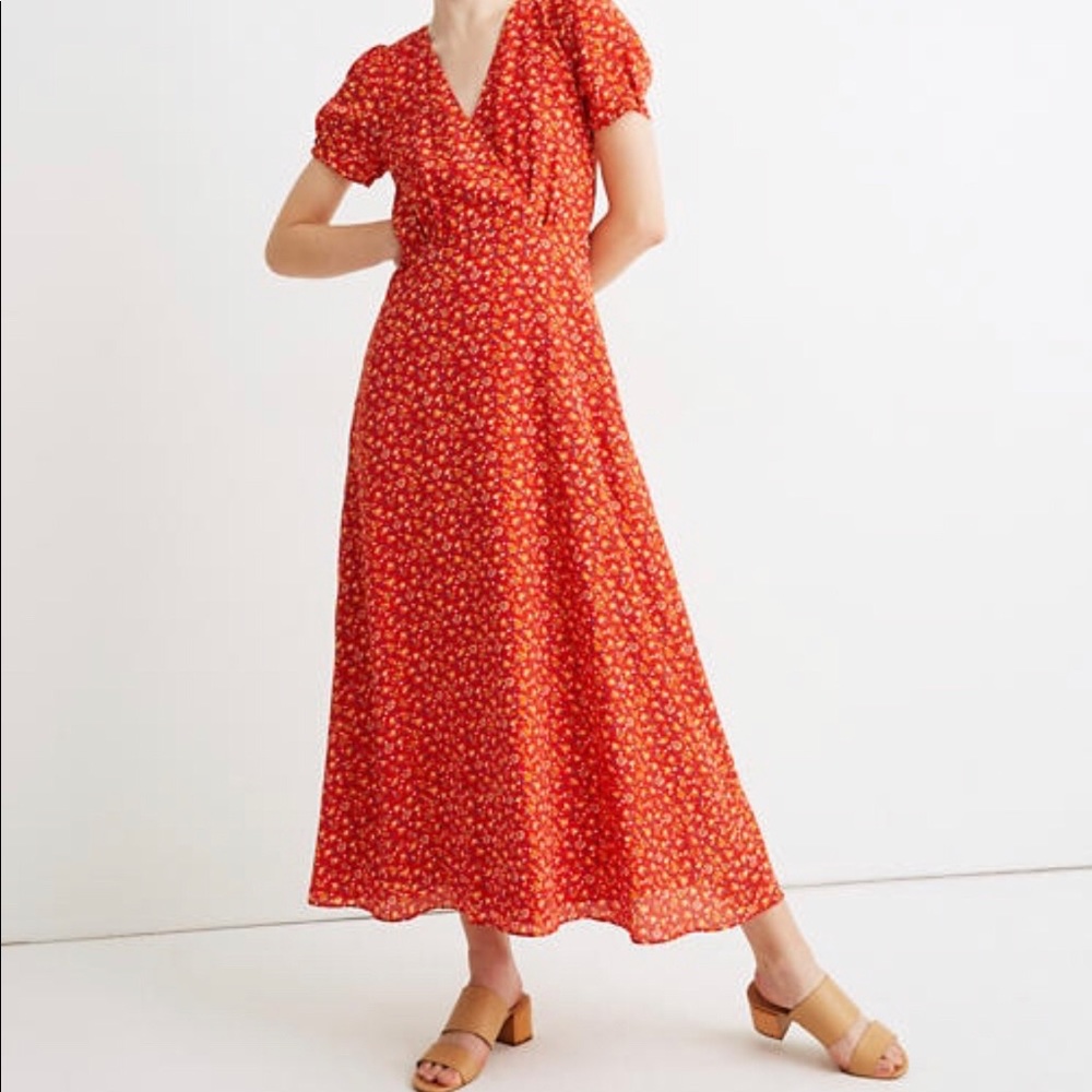 Madewell Silk Puff Sleeve Midi Dress - Picture 1 of 1